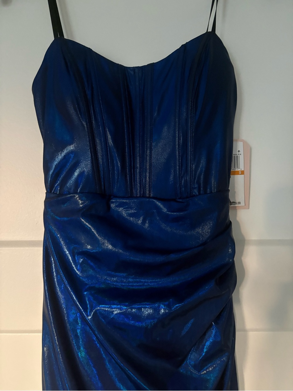 Macy's Iridescent Royal Blue Strapless Evening Dress